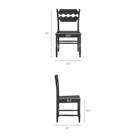 Jax Oak Wood Dining Chair With Wavy Razor Back Set of 2 in Black