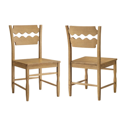 Jax Oak Wood Dining Chair With Wavy Razor Back Set of 2 in Weathered Oak