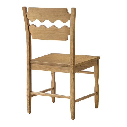 Jax Oak Wood Dining Chair With Wavy Razor Back Set of 2 in Weathered Oak