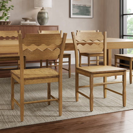 Jax Oak Wood Dining Chair With Wavy Razor Back Set of 2 in Weathered Oak