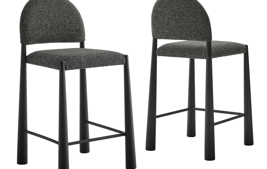 Magnus Upholstered Fabric Counter Stools Set of 2 in Black Anthracite