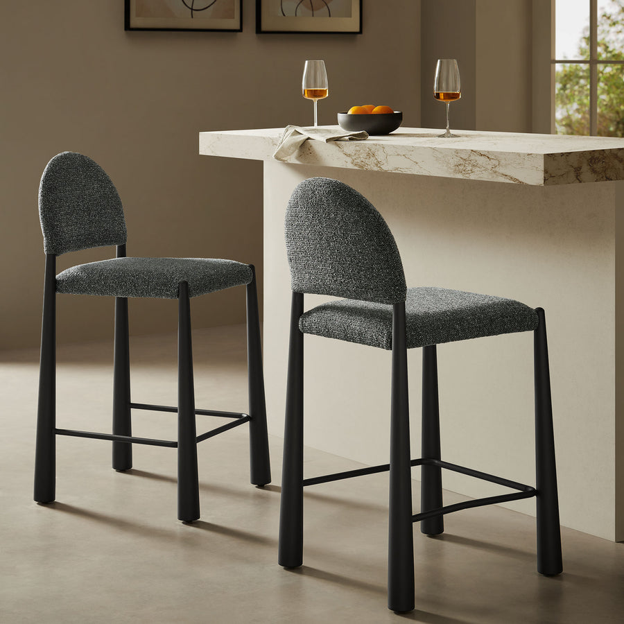 Magnus Upholstered Fabric Counter Stools Set of 2 in Black Anthracite
