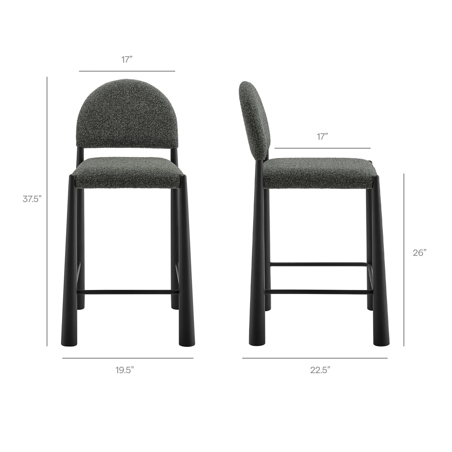 Magnus Upholstered Fabric Counter Stools Set of 2 in Black Anthracite
