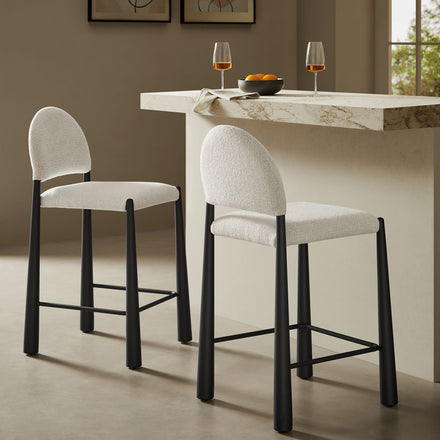 Hayley Upholstered Fabric Counter Stools Set of 2 in Black Cream