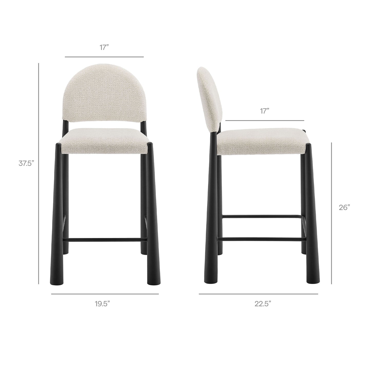 Magnus Upholstered Fabric Counter Stools Set of 2 in Black Cream