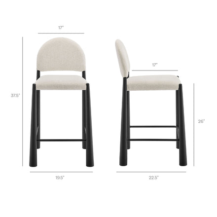 Hayley Upholstered Fabric Counter Stools Set of 2 in Black Cream