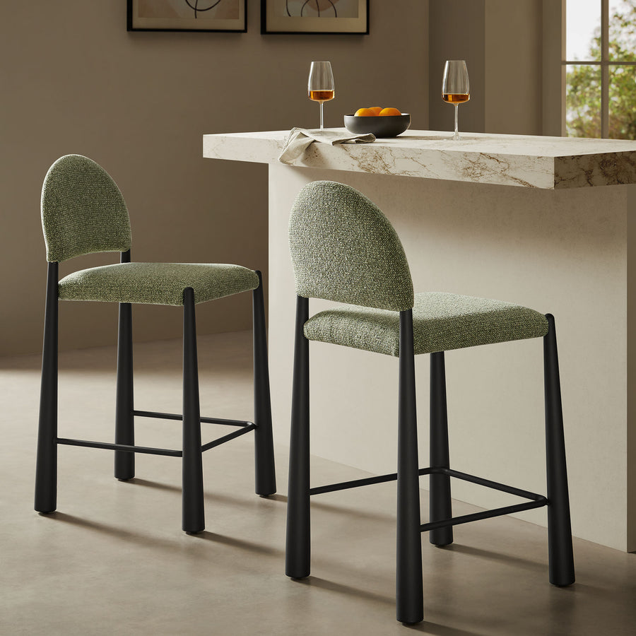 Magnus Upholstered Fabric Counter Stools Set of 2 in Black Leaf