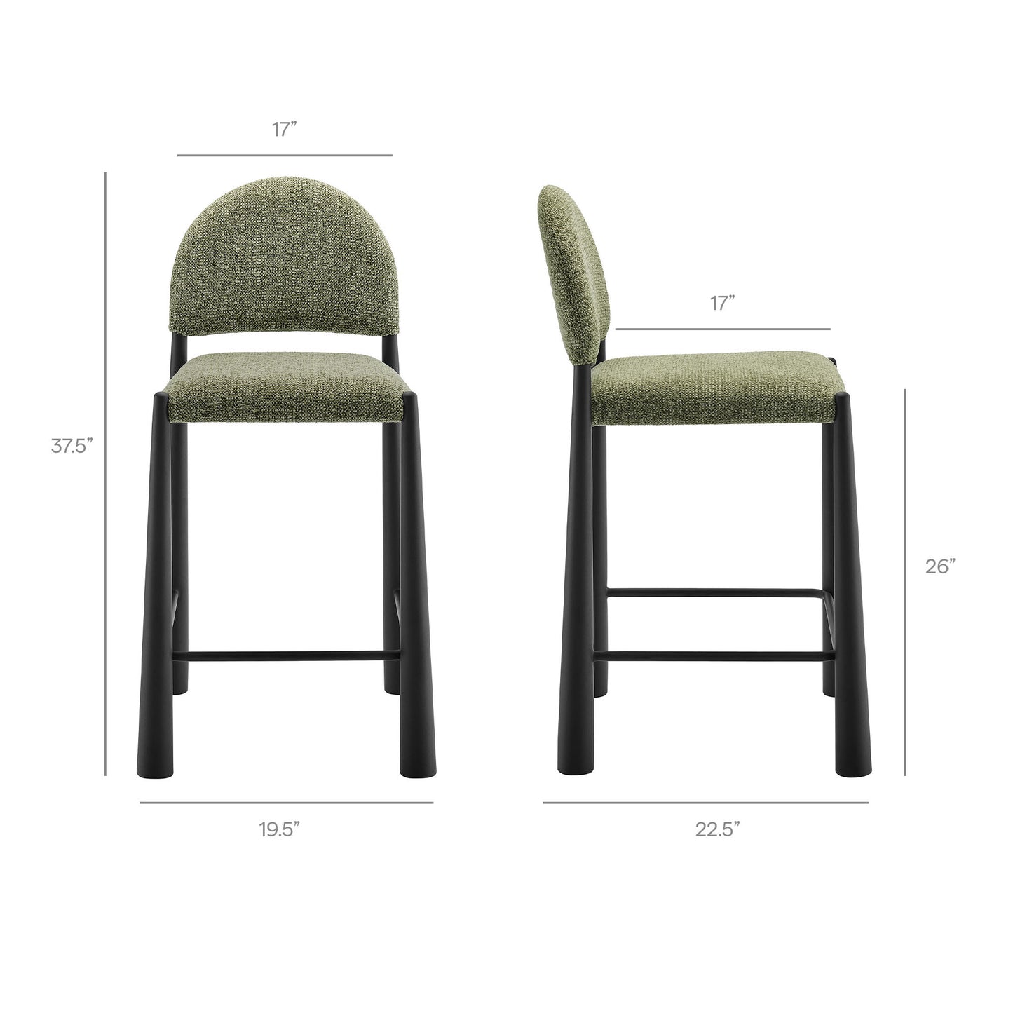 Magnus Upholstered Fabric Counter Stools Set of 2 in Black Leaf