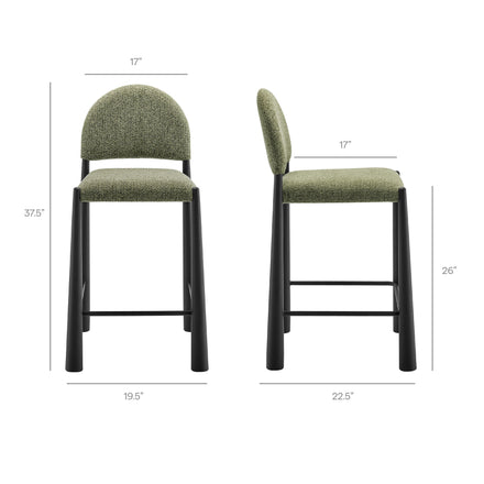 Hayley Upholstered Fabric Counter Stools Set of 2 in Black Leaf