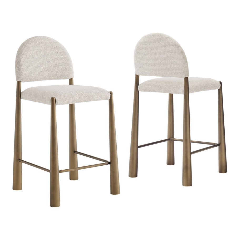 Magnus Upholstered Fabric Counter Stools Set of 2 in Brass Cream