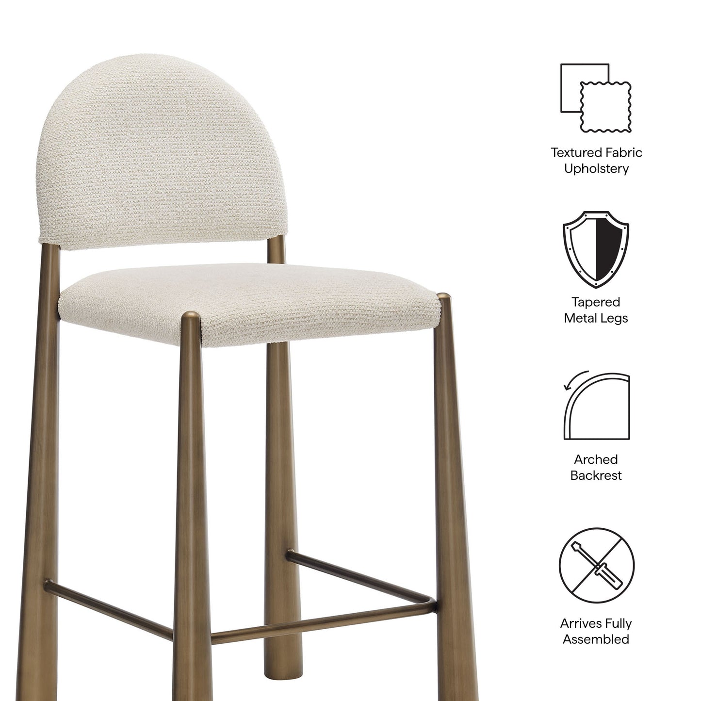 Magnus Upholstered Fabric Counter Stools Set of 2 in Brass Cream
