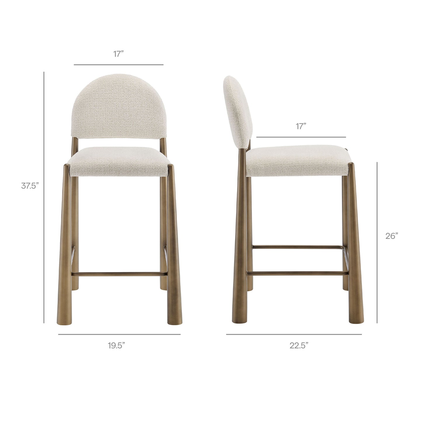 Magnus Upholstered Fabric Counter Stools Set of 2 in Brass Cream