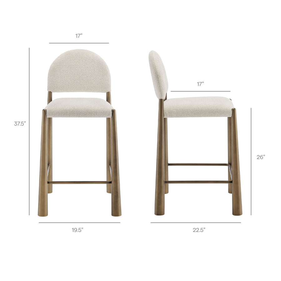 Magnus Upholstered Fabric Counter Stools Set of 2 in Brass Cream