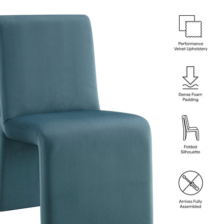 Emory Performance Velvet Dining Side Chair Set of 2 in Cadet Blue