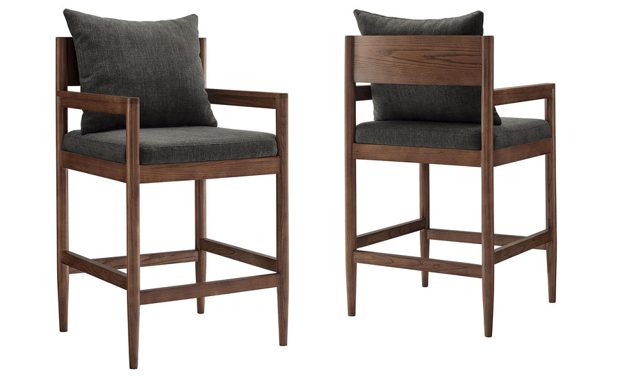 Tweed Wood Counter Stool Set of 2 in Charcoal