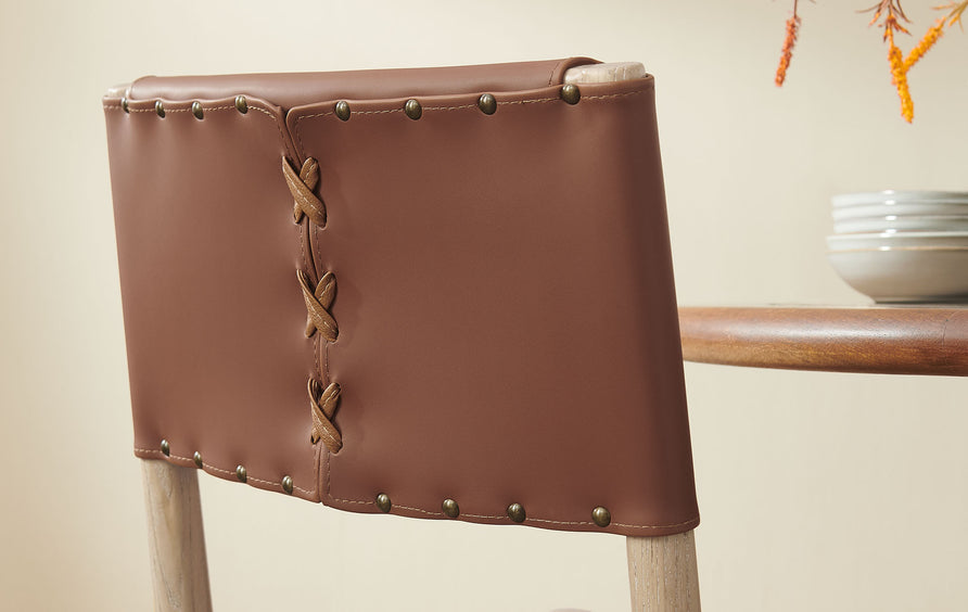 Liesel Wood Vegan Leather Dining Side Chair in Natural