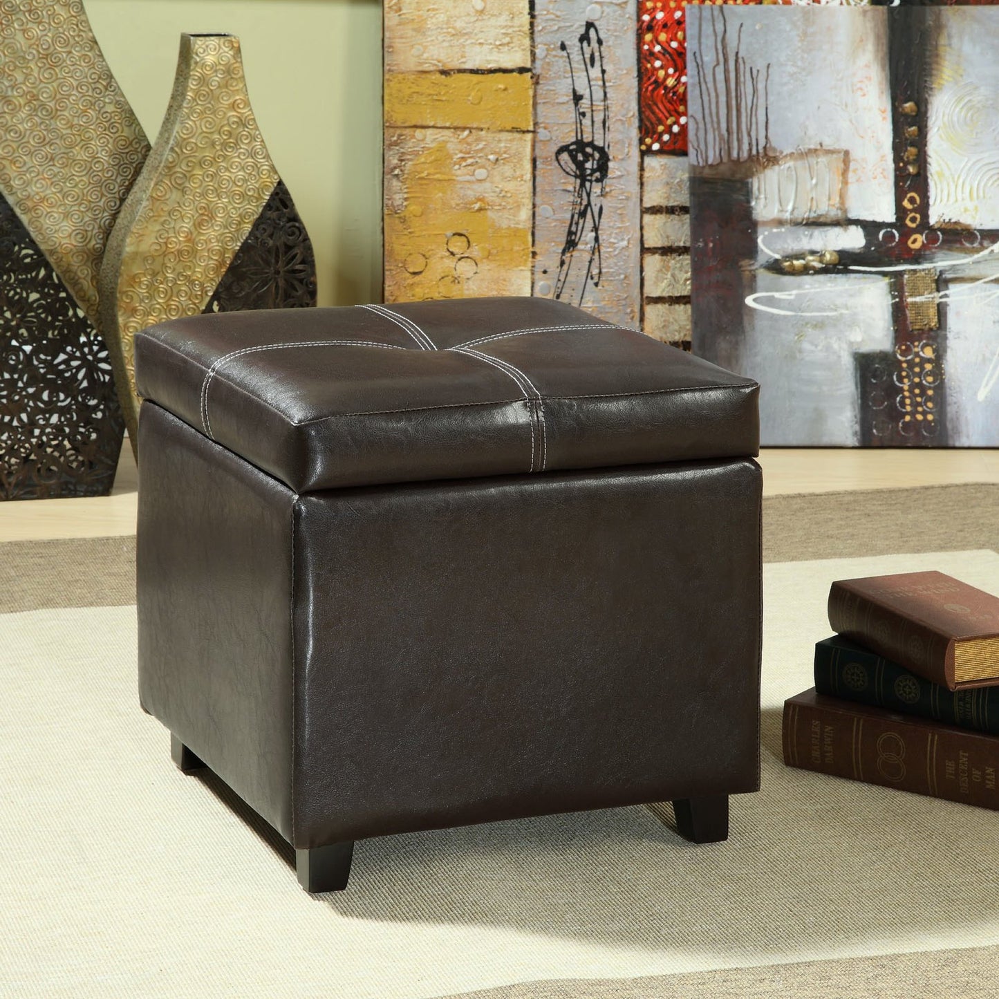 Treasure Upholstered Vinyl Ottoman by Furniture For America