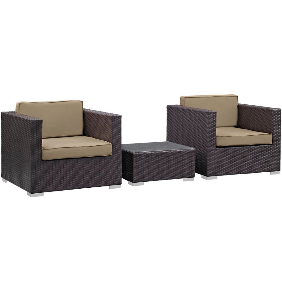Dilys 3 Piece Outdoor Patio Sofa Set in Espresso Mocha