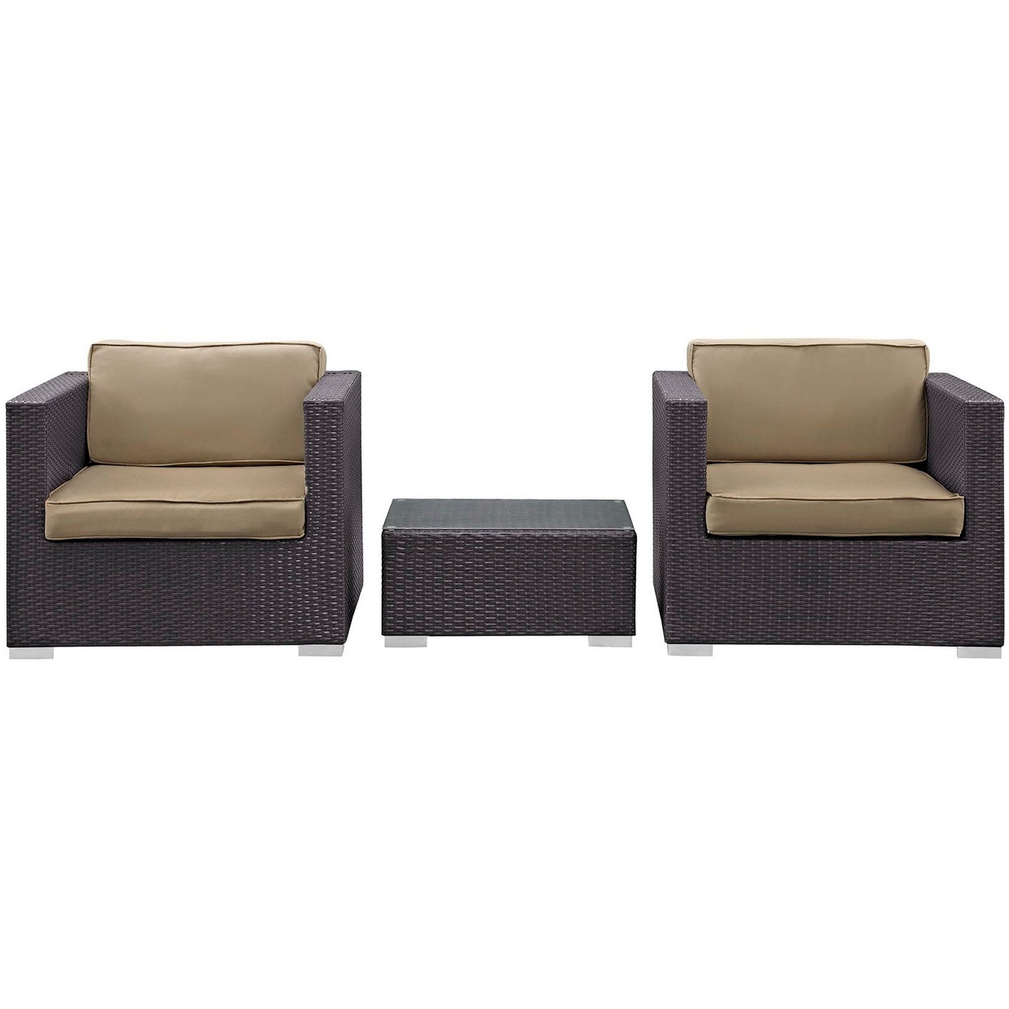 Dilys 3 Piece Outdoor Patio Sofa Set in Espresso Mocha