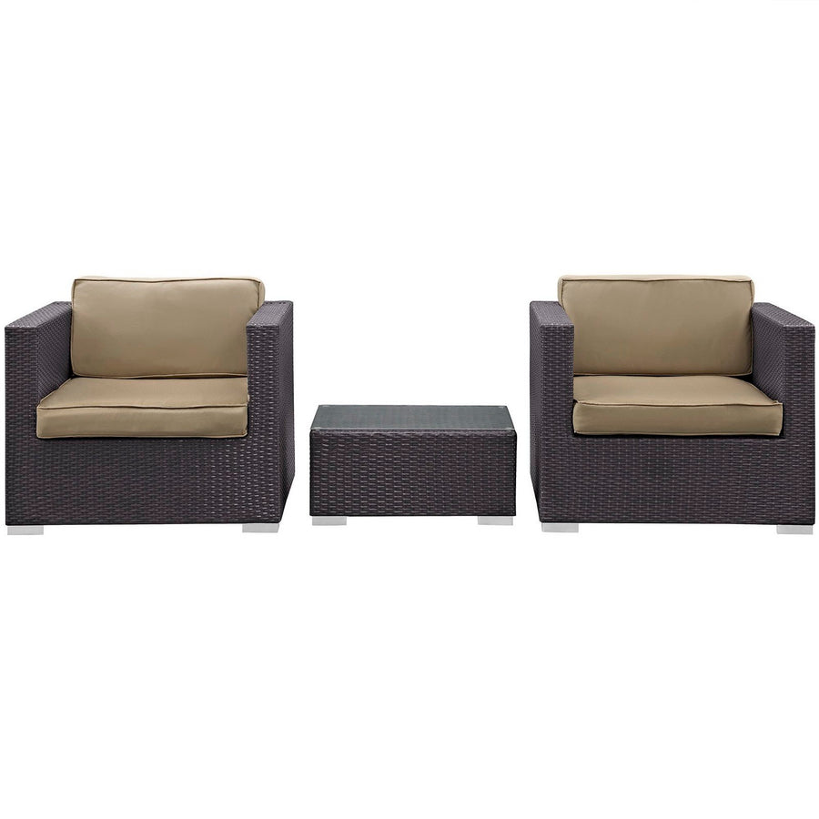 Dilys 3 Piece Outdoor Patio Sofa Set in Espresso Mocha