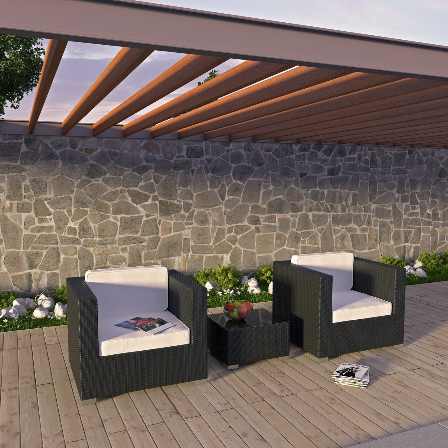 Dilys 3 Piece Outdoor Patio Sofa Set in Espresso White