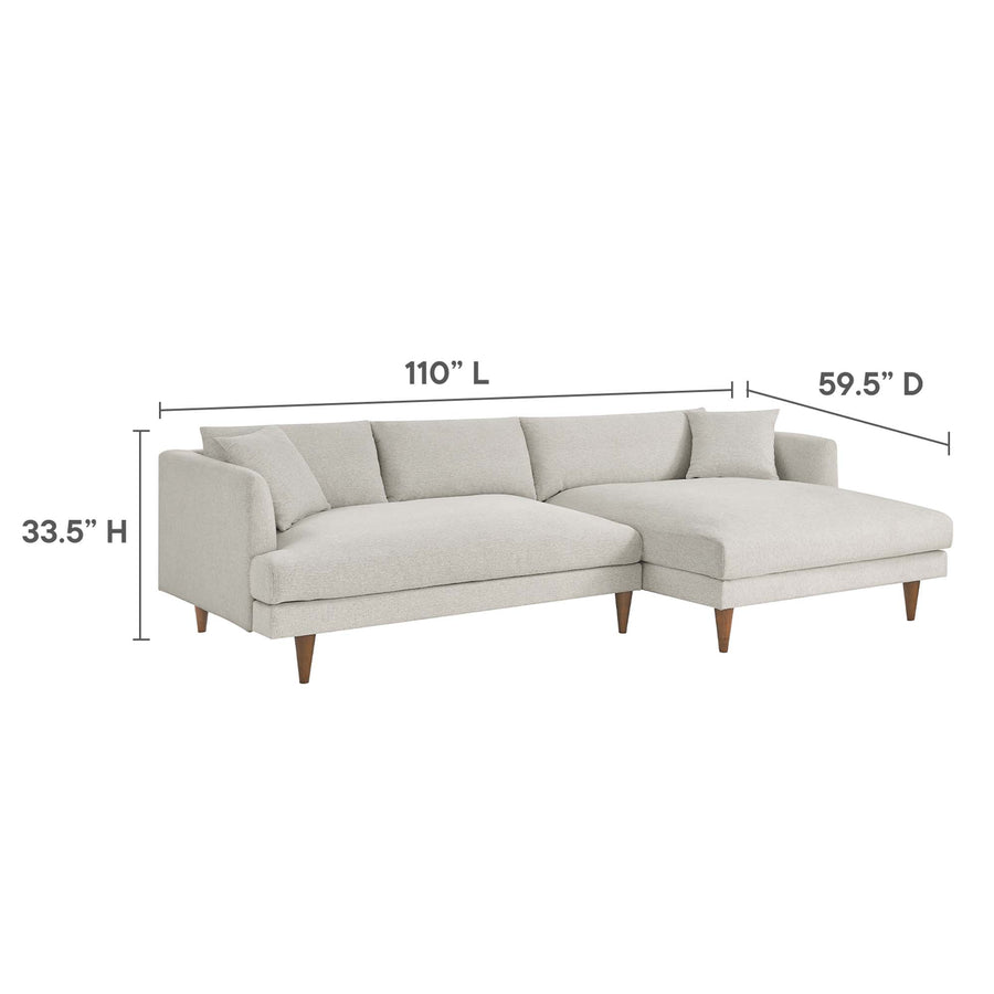 Manor Right-Facing Down Filled Overstuffed Sectional Sofa in Heathered Weave Ivory