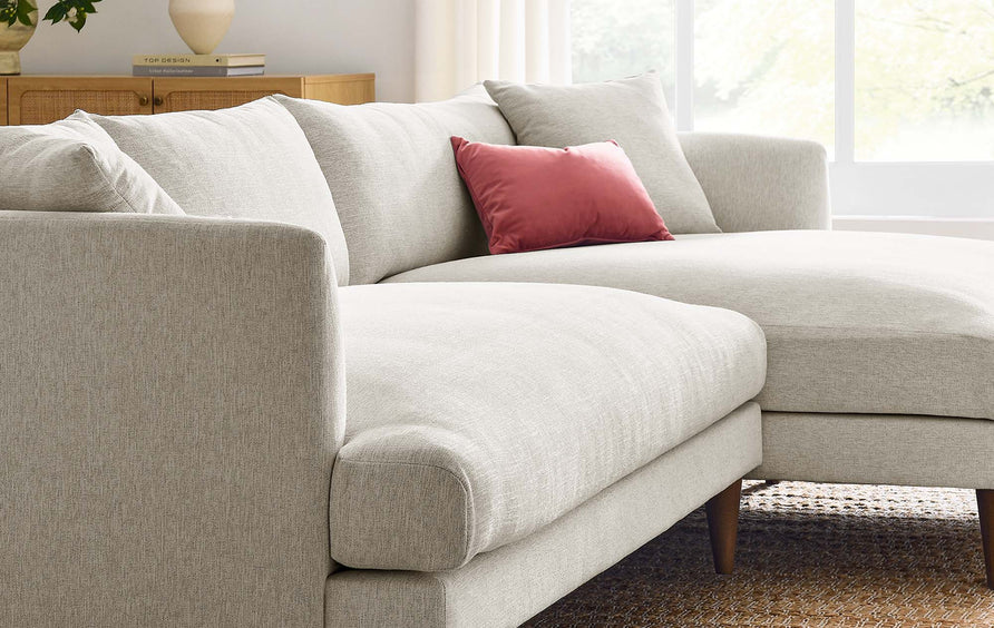 Manor Right-Facing Down Filled Overstuffed Sectional Sofa in Heathered Weave Ivory