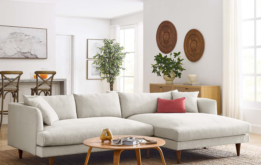 Manor Right-Facing Down Filled Overstuffed Sectional Sofa in Heathered Weave Ivory