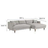 Manor Right-Facing Down Filled Overstuffed Sectional Sofa in Heathered Weave Light Gray