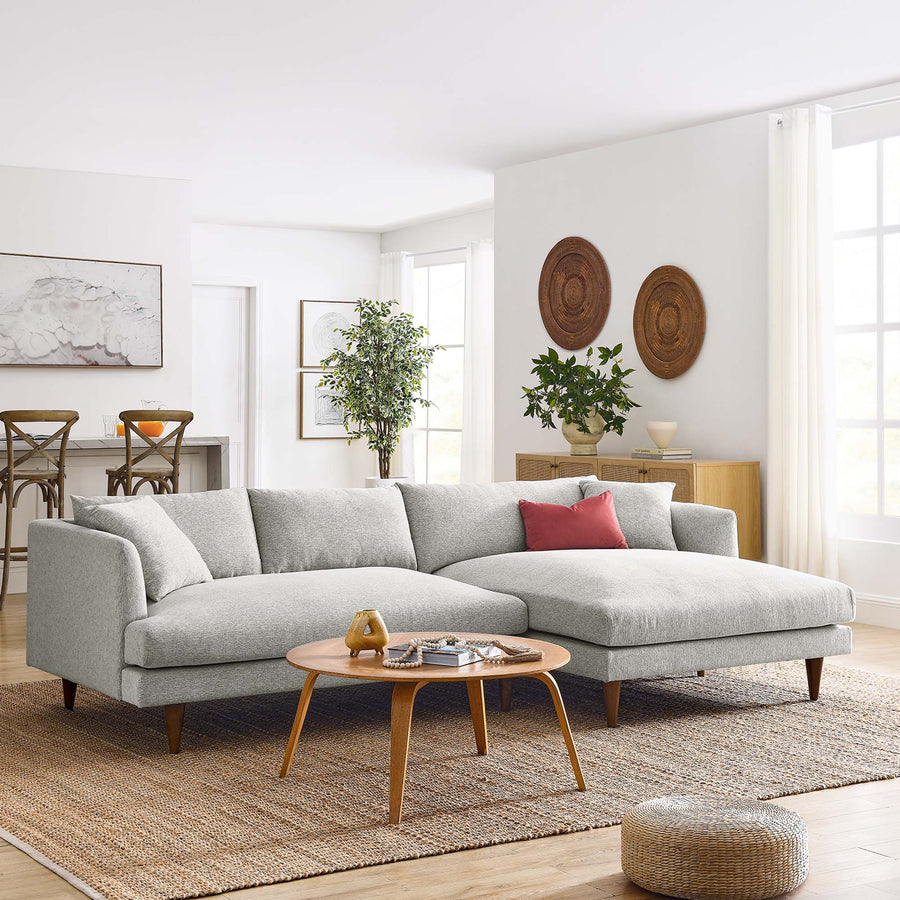 Manor Right-Facing Down Filled Overstuffed Sectional Sofa in Heathered Weave Light Gray