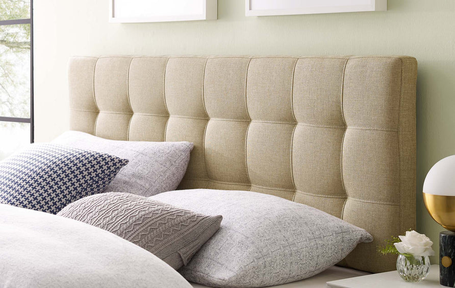Cleo Upholstered Fabric King Headboard in Beige