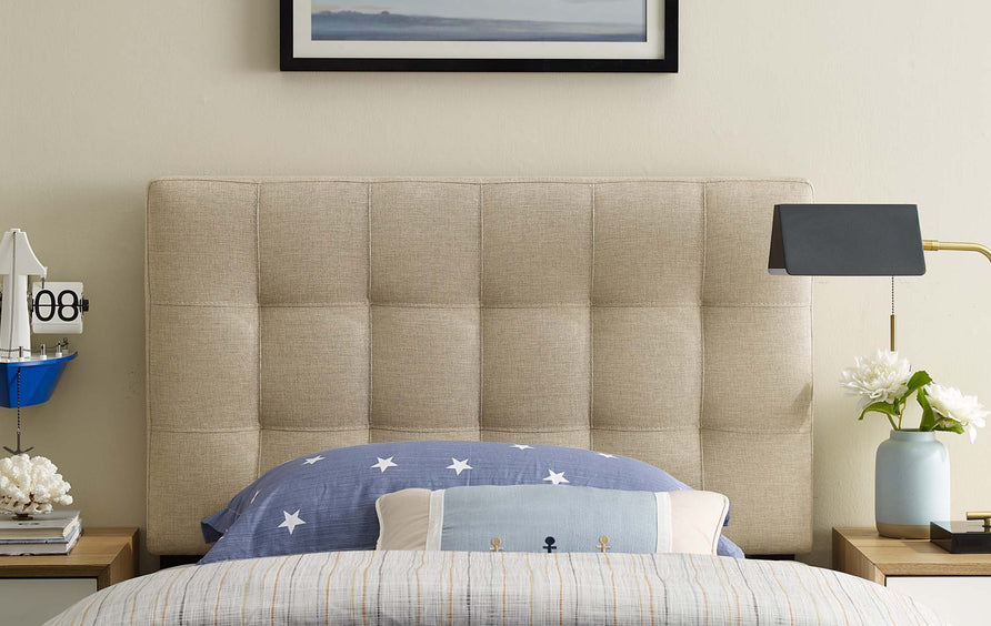Cleo Upholstered Fabric Twin Headboard in Beige