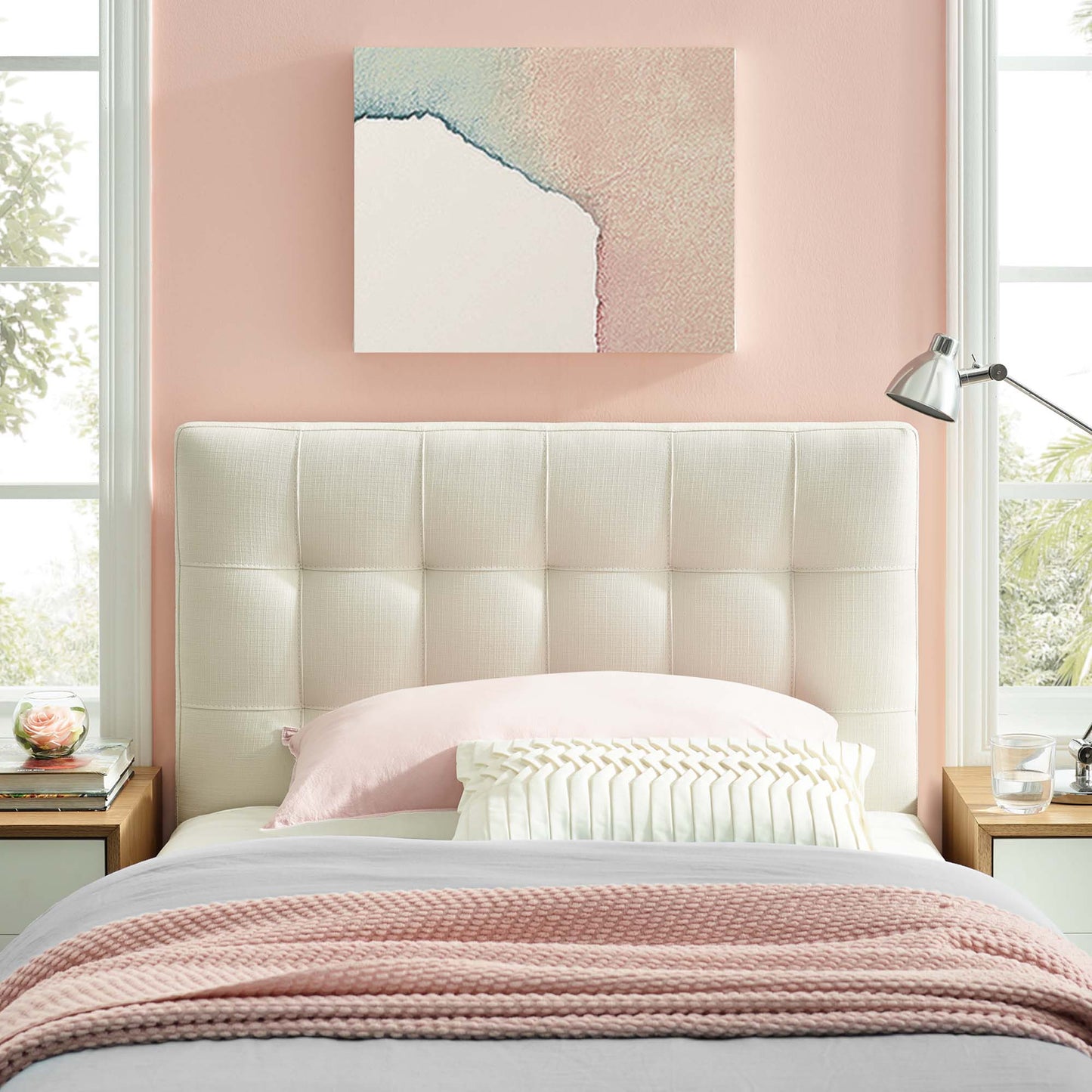 Lily Upholstered Fabric Twin Headboard by Furniture For America