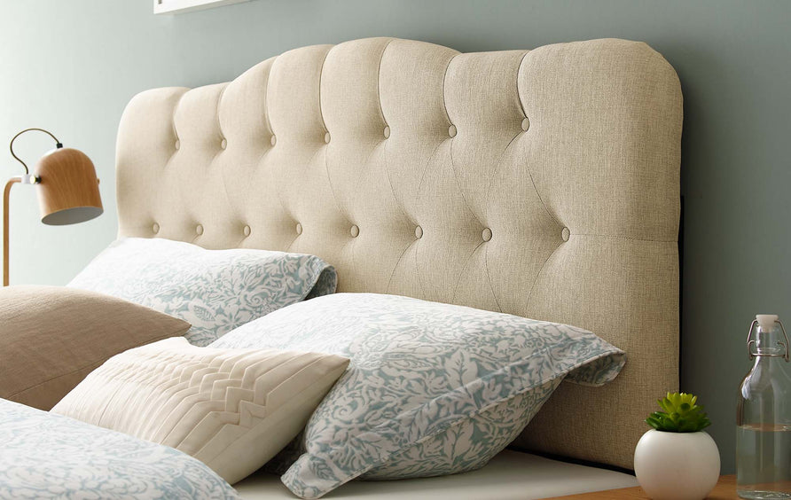 Sage Upholstered Fabric Queen Headboard in Beige