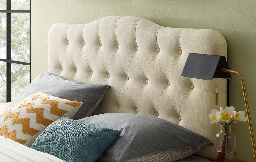 Sage Upholstered Fabric Full Headboard in Ivory