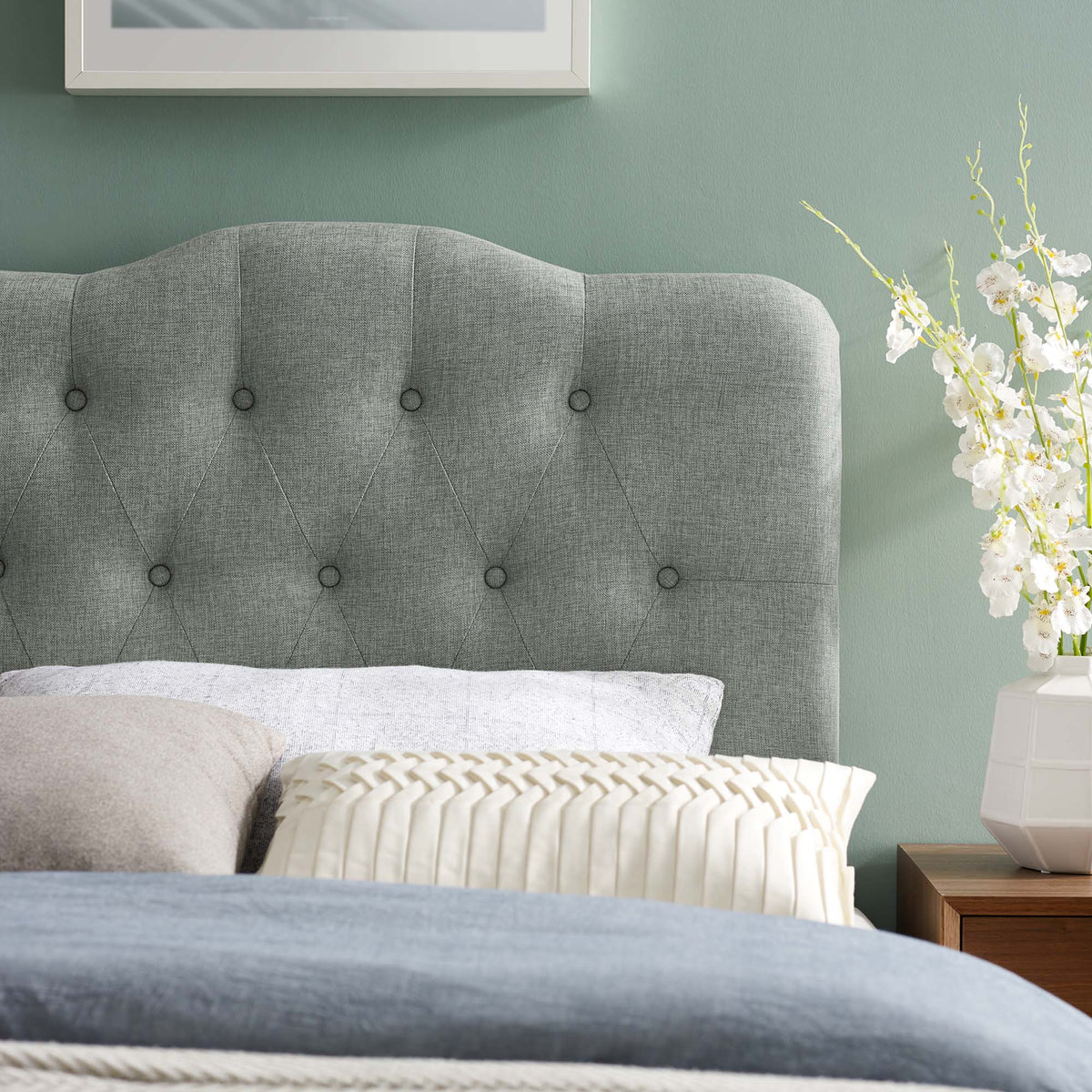 Annabel Upholstered Fabric Twin Headboard in Gray