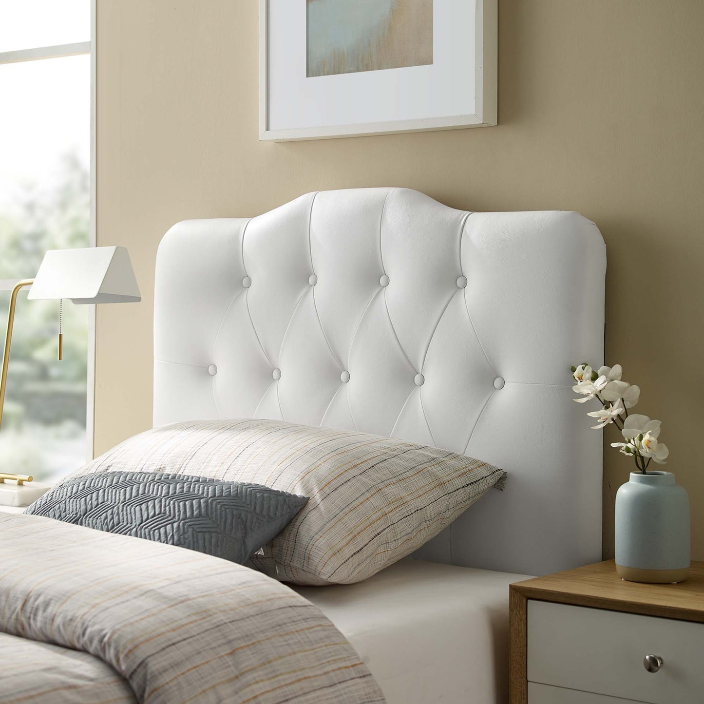 Annabel Upholstered Vinyl Twin Headboard by Furniture For America