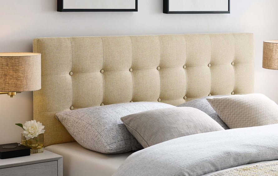 Vale Upholstered Fabric Queen Headboard in Beige