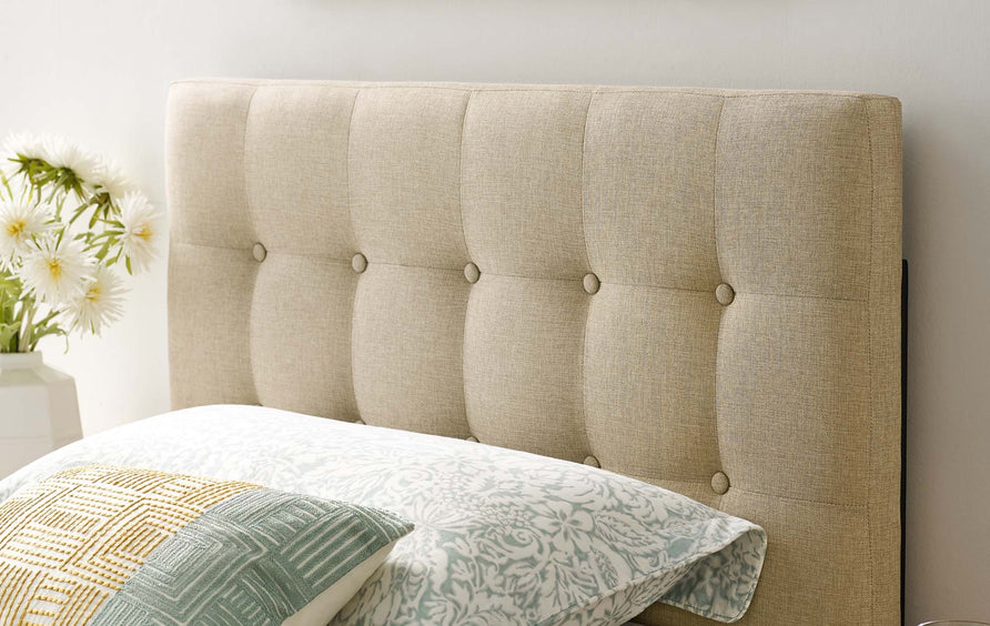 Vale Upholstered Fabric Twin Headboard in Beige