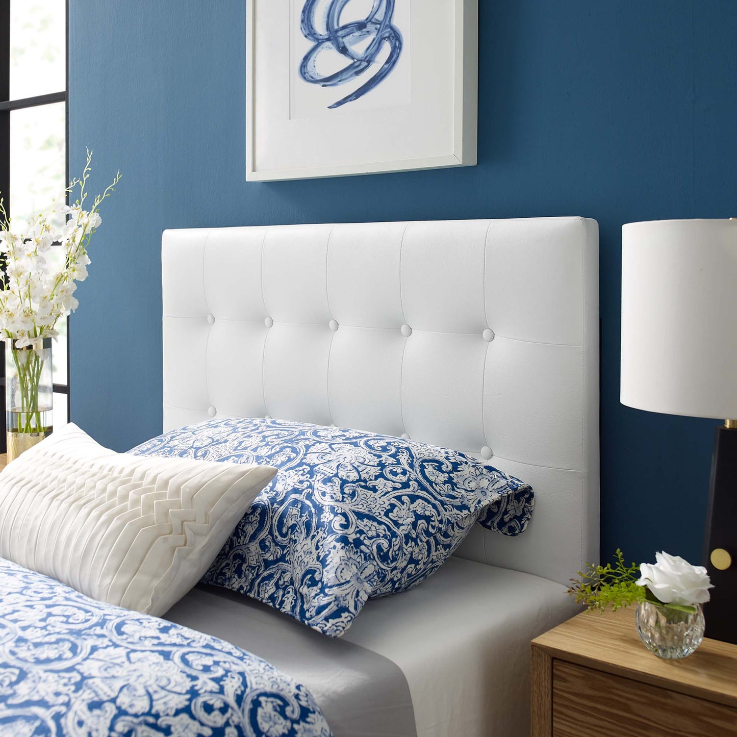 Emily Upholstered Vinyl Twin Headboard by Furniture For America