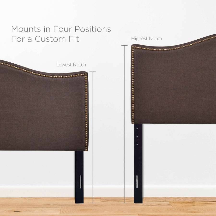 Felix Nailhead Upholstered Queen Headboard in Dark Brown
