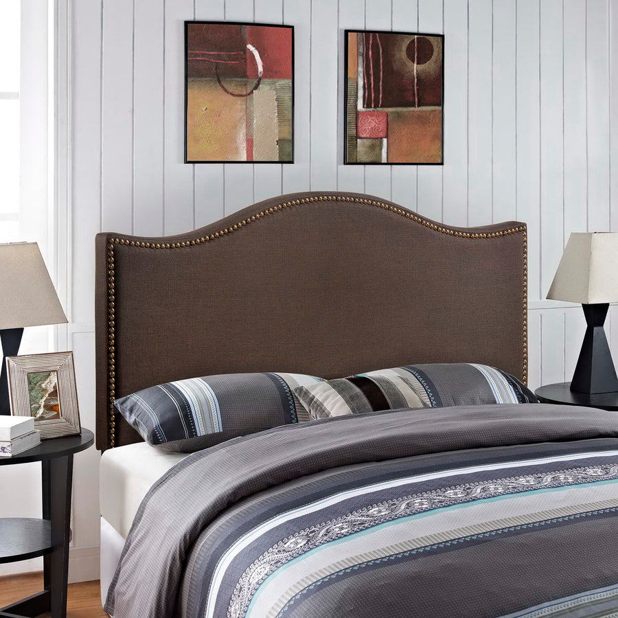 Felix Nailhead Upholstered Queen Headboard in Dark Brown
