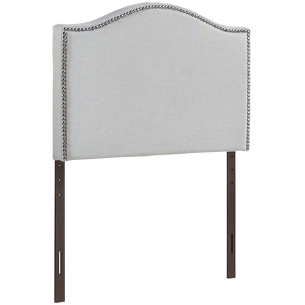 Curl Nailhead Upholstered Twin Headboard in Sky Gray