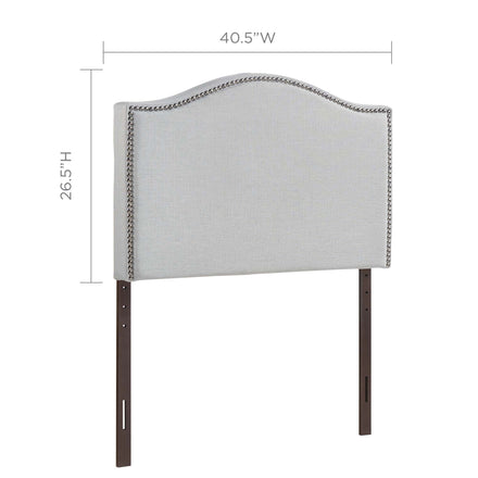 Curl Nailhead Upholstered Twin Headboard in Sky Gray