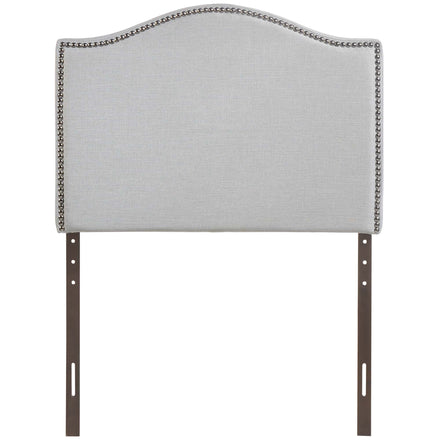 Curl Nailhead Upholstered Twin Headboard in Sky Gray