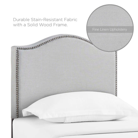 Curl Nailhead Upholstered Twin Headboard in Sky Gray