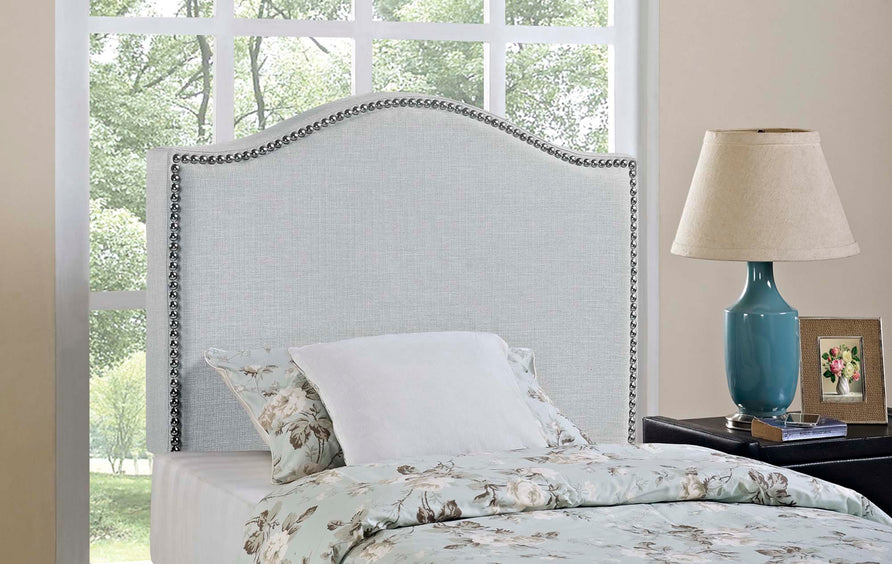 Felix Nailhead Upholstered Twin Headboard in Sky Gray