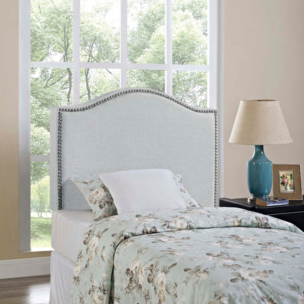 Curl Nailhead Upholstered Twin Headboard in Sky Gray