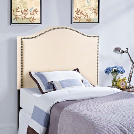 Curl Nailhead Upholstered Twin Headboard in Ivory