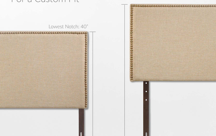 Grove Nailhead Upholstered Queen Headboard in Cafe